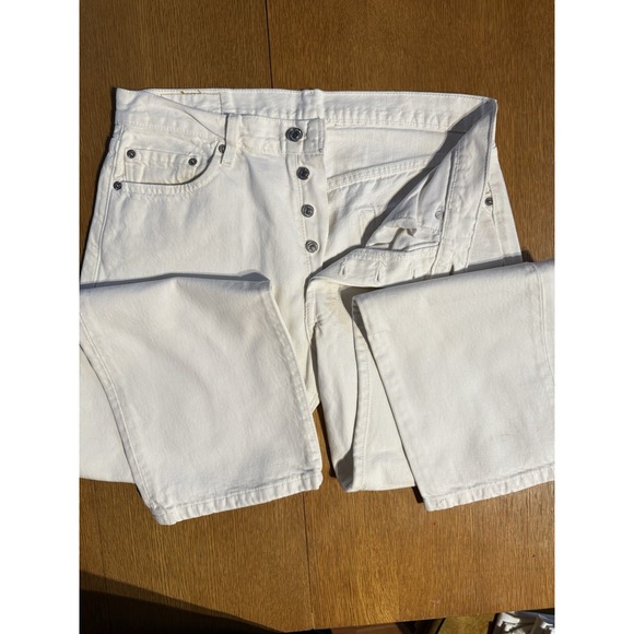 VTG Levi's 501 Button Fly Straight Leg White Denim Jeans 34x30 (32x30) Y2K 2005 - Picture 1 of 11